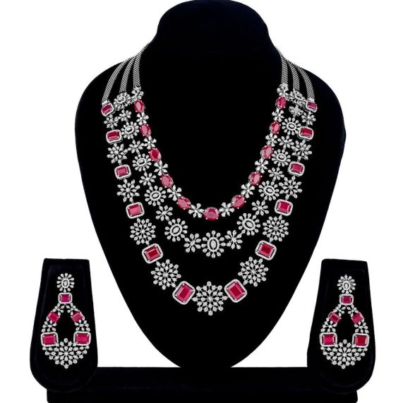 Latest White Stone Silver Necklace set | Silver jewelry | Ruby Stone | L...  | Silver necklace set, Stone necklace set, Silver jewelry