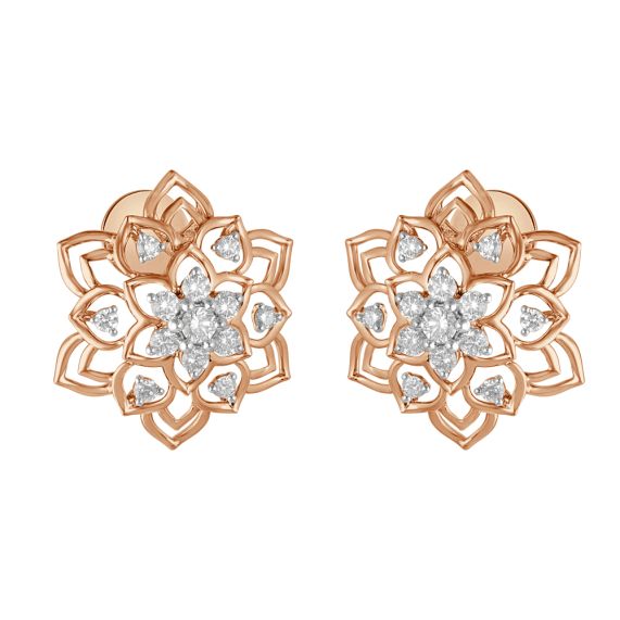 Buy Rectangle Rose Flower Diamond Earrings Online
