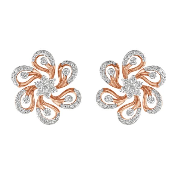 Buy Petalled Floral Diamond Studs in 18Kt Rose Gold Online  ORRA