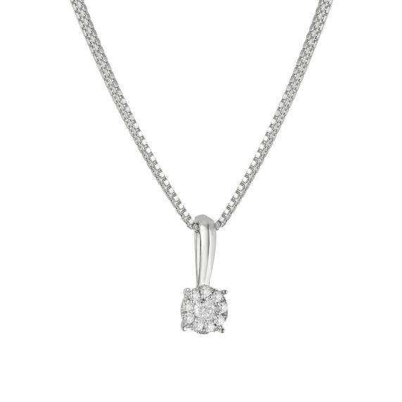 Diamond Halo Necklace, Round Diamond, .25 Carat, Pave Diamonds, White Gold