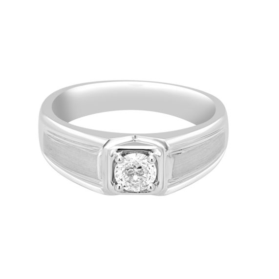 Men's Tapered Grooved Solitaire Engagement Ring in Platinum