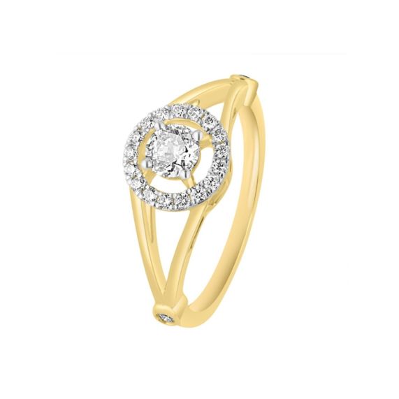 Round Cut Swirl Moissanite Diamond Split Shank Engagement Ring For Women In  14K Yellow Gold | Fascinating Diamonds