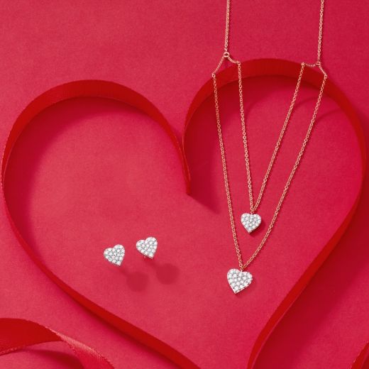 Double Heart Diamond Layered Necklace Set