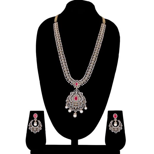 Bejewelled Paisley Motif Diamond Haram Necklace Set 