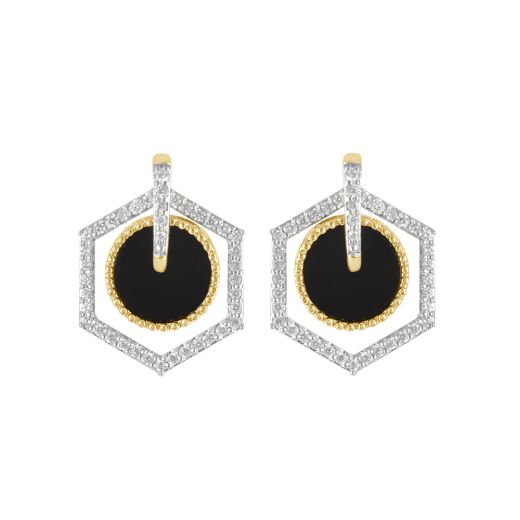 Geometric Desired Earrings With Black Onyx and Diamonds