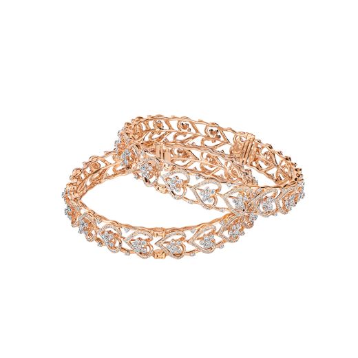 Shimmering Rose Gold and Diamond Pair Of Bangle