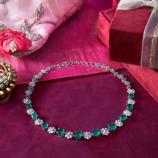  Floral Royalty Diamond and Emerald Necklace 