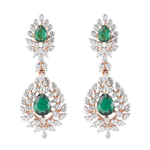 Glittering Diamond and Emerald Earrings