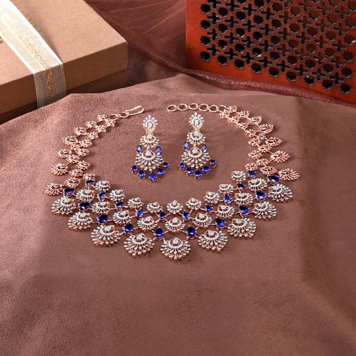 Charming Diamond and Blue Stones Necklace Set