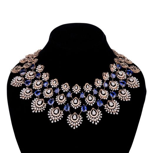 Charming Diamond and Blue Stones Necklace