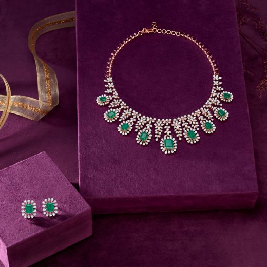 Magnificent Diamond and Emerald Necklace Set
