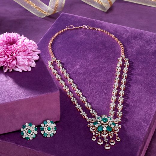 Glamorous Diamond and Emerald Necklace Set