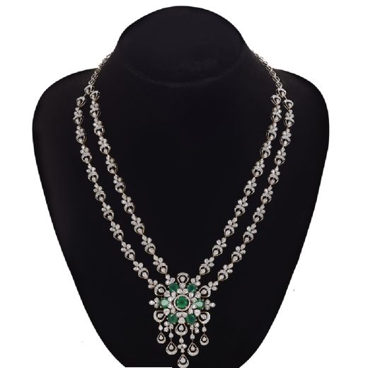 Glamorous Diamond and Emerald Necklace