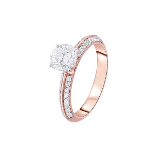 Glossy Diamond and 18KT Rose Gold Solitaire Ring