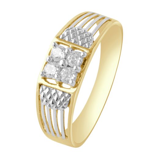 Men's Square 18Kt Gold and Diamond Crown Star Ring