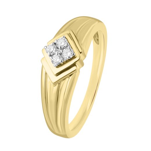Men's Diamond Studded Textured Yellow Gold Ring