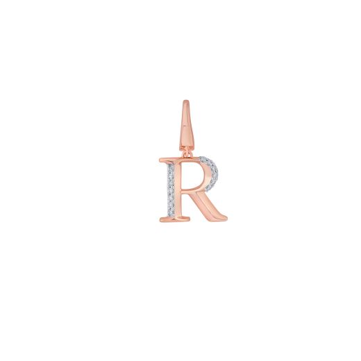 R Alphabet Diamond and 14KT Rose Gold Pendant