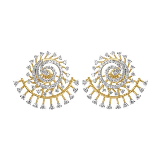 Spiral Design Diamond Earrings in 18KT Yellow Gold