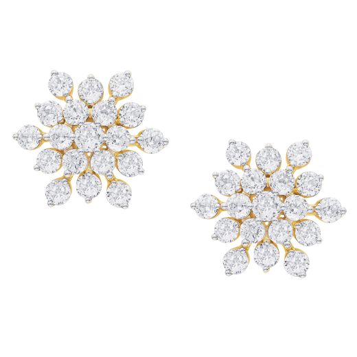 Glamorous Diamond Crown Star Earrings in Yellow Gold