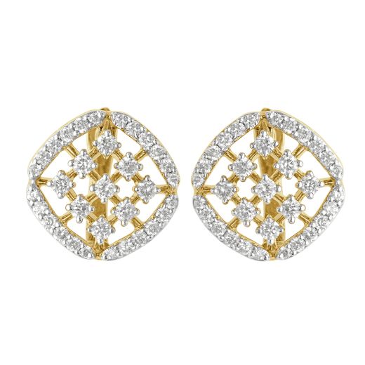 Classy Circle Design Yellow Gold and Diamond Earrings