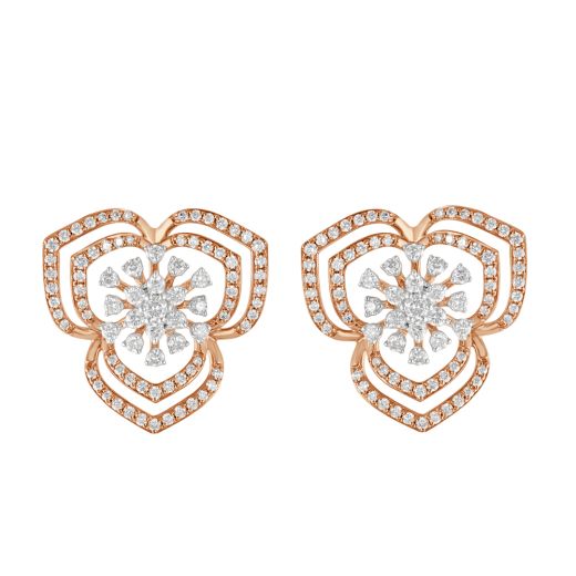 Petalled Shimmery 18KT Rose Gold Diamond Earrings