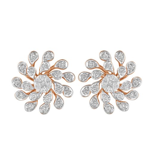 Floral Eclectic Diamond Studs in 18KT Rose Gold