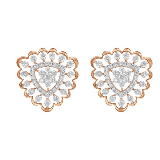 Mesmerising Geometric Diamond Studded Earrings in 18KT Rose Gold