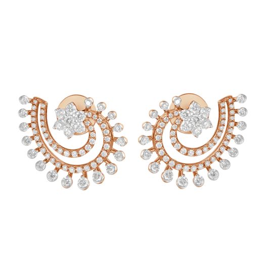 18KT Rose Gold Half Circle Diamond Earrings
