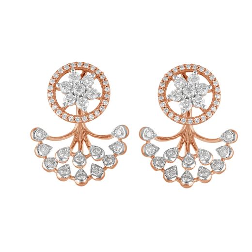 Inverted Tree Design Diamond and Rose Gold Earrings