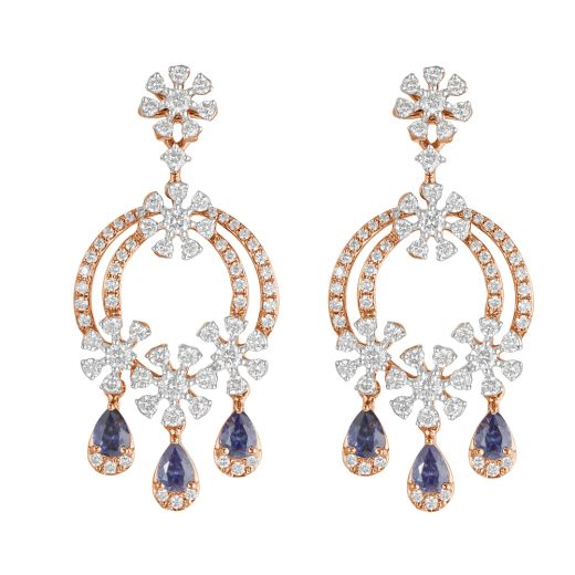Shimmering Chandelier Design Diamond and Rose Gold Earrings