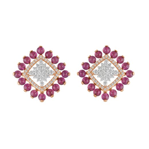 Modern Geometric Diamond and Pink Gemstone Earrings