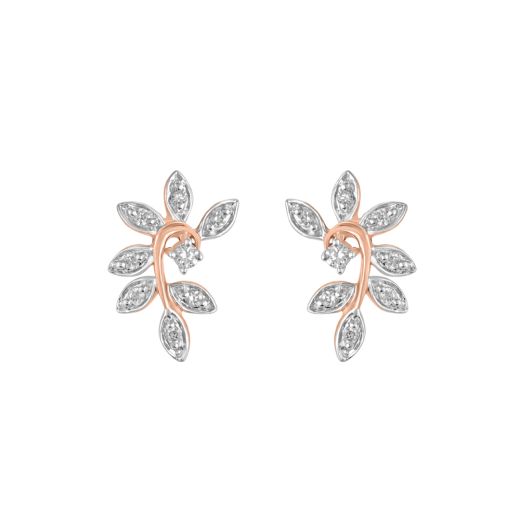 Classic 14Kt Rose Gold and Diamond Leaf Studs