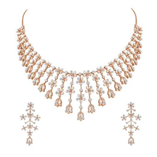 Sleek 14KT Rose Gold Diamond Necklace Set
