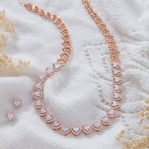 Regal Rose Gold Earrings and Necklace Set