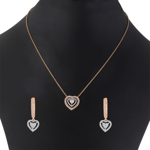 18Kt Rose Gold Heart Design Jewellery Set
