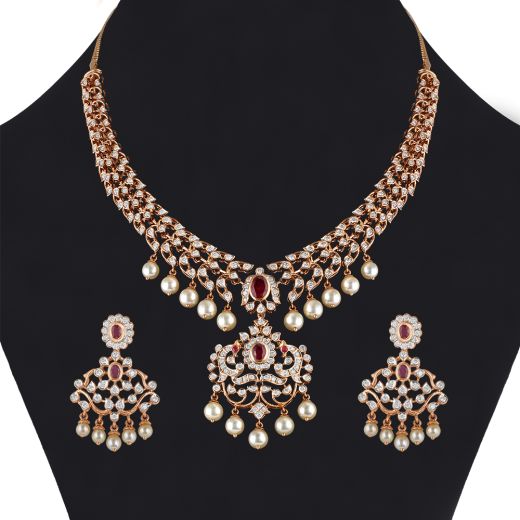 Alluring 18Kt Rose Gold Necklace and Earrings