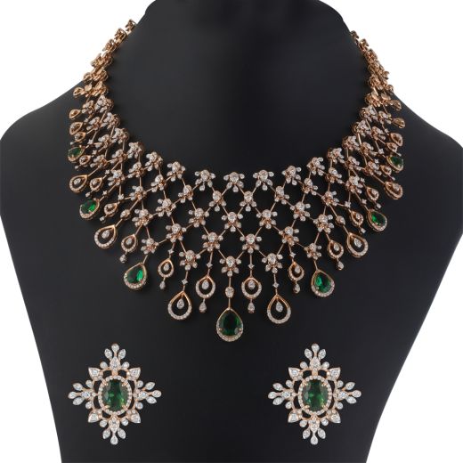 Stunning Green Stone Diamond Necklace Set