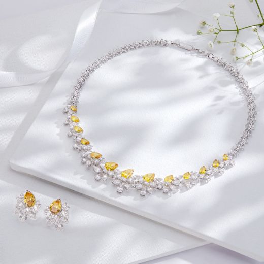 Radiant Floral Diamond and Yellow Stone Necklace Set