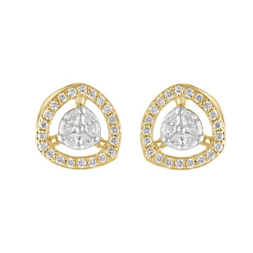 Geometric Design Diamond and Yellow Gold Earrings