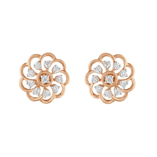 Floral Diamond and Yellow Gold Studs