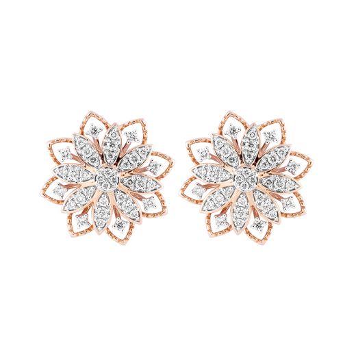 18Kt Rose Gold Floral Earrings with Diamonds