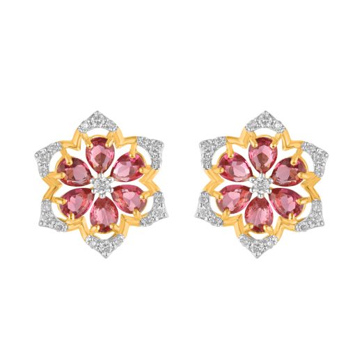 Elegant Pink Ruby and Diamond Earrings