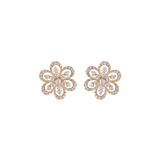 Floral Design Rose Gold and Diamond Earrings