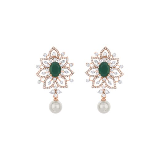 Pearl Drop Floral Diamond Earrings