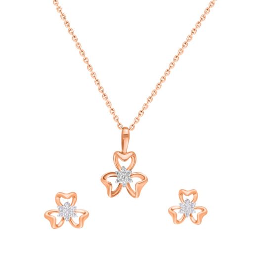 3-Leaf Clover Design Diamond Pendant and Earrings Set