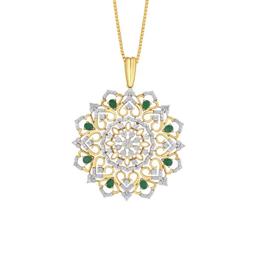 Flower Design Diamond and 14KT Yellow Gold Pendant