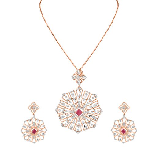 Lustrous Rose Gold Circular Designed Jewellery Set