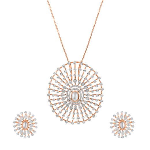 Beautiful Diamond Pendant and Earrings Set in 14Kt Rose Gold