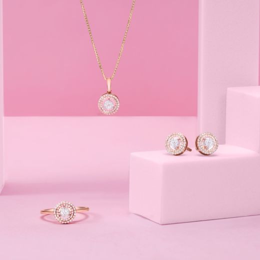 Minimal Sparkle Rose Gold Diamond Jewellery Set