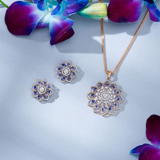 Sparkling Mandala Design 18Kt Rose Gold Jewellery Set